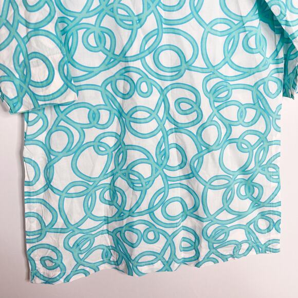 Gretchen Scott S Blue White Split V Neck Swirl Print Tunic Top Cotton Side Split - Picture 5 of 8